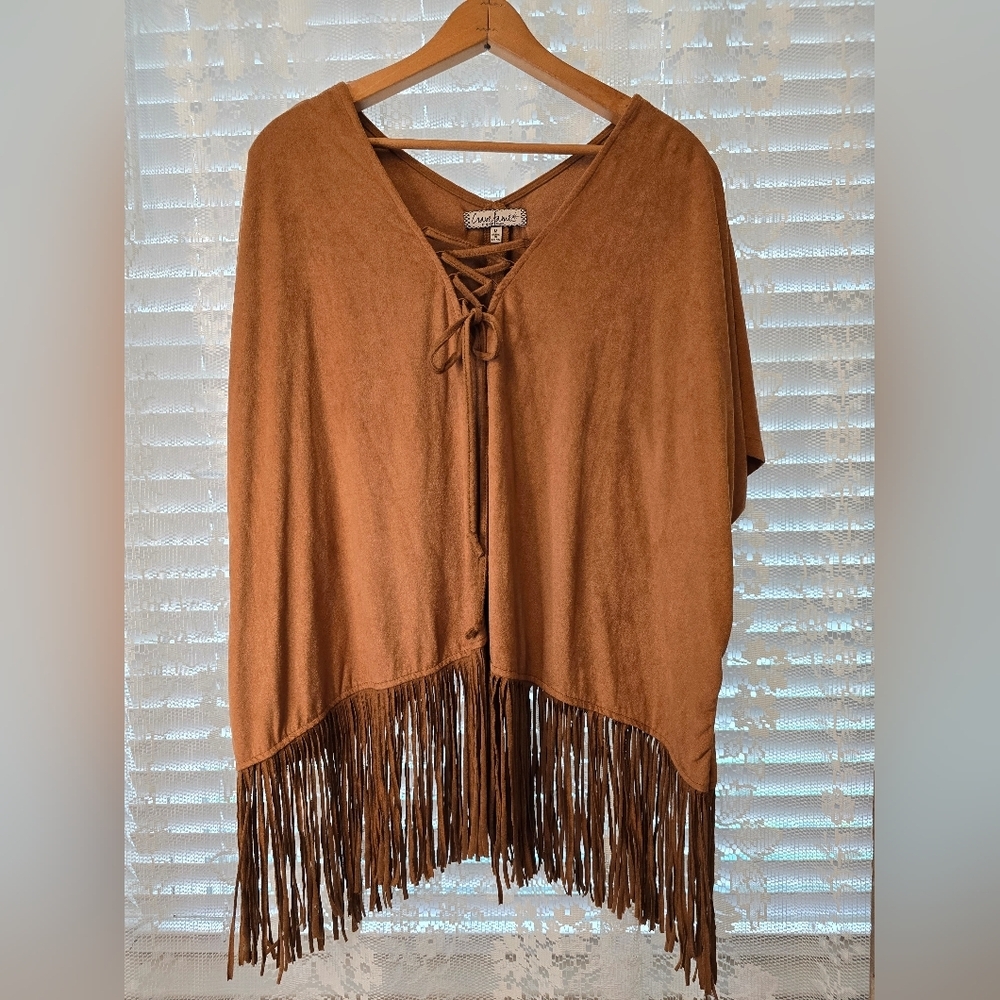 Crave Fame Faux Suede Blouse With Fringe, Womens Western Cropped Top With Fringe